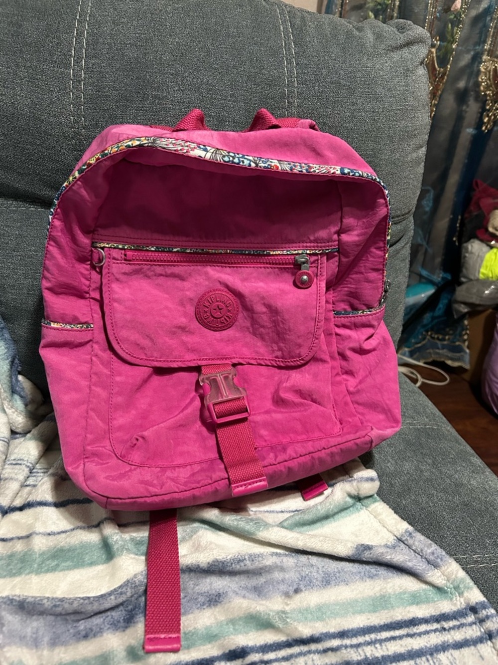 Kipling Bright Fuchsia Pink Backpack with Front Flap